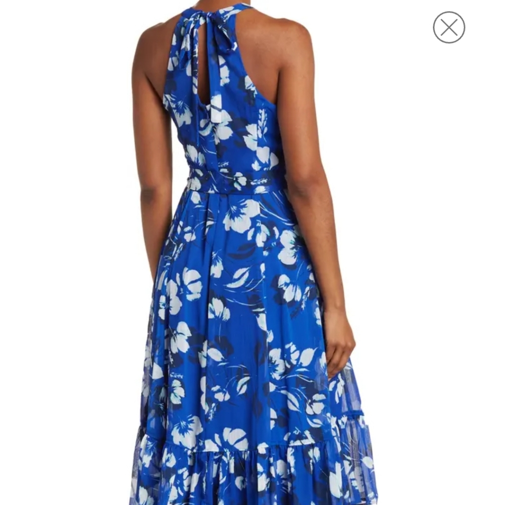 🌸Host Pick🌸 Calvin Klein Blue Floral Halter neck Midi Print Dress - Picture 3 of 14